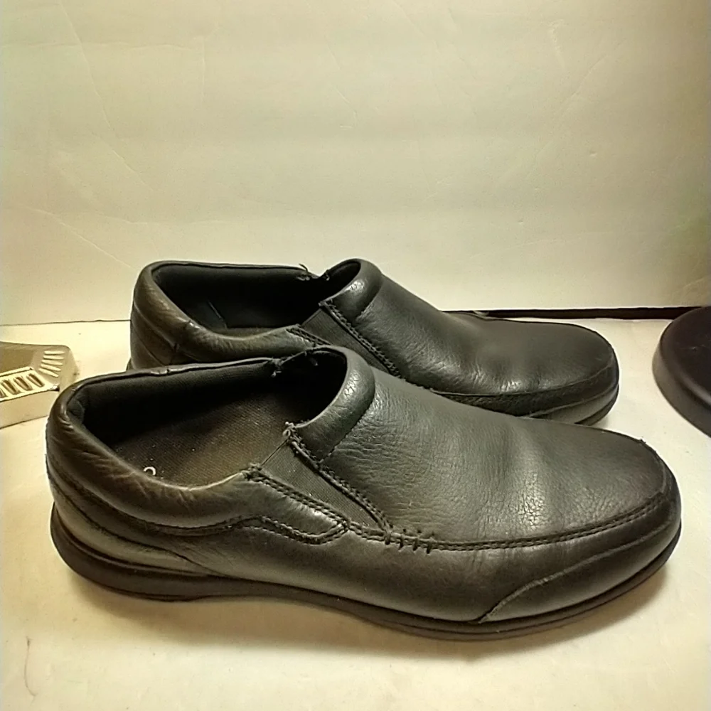 Abeo Thomas Black Leather Moc Toe Slip On Loafers Shoes Men's sz 10.5.